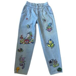 VTG 80s Levi's 573 High Waisted Pleated Denim Jeans Folk Art Applique's USA 11